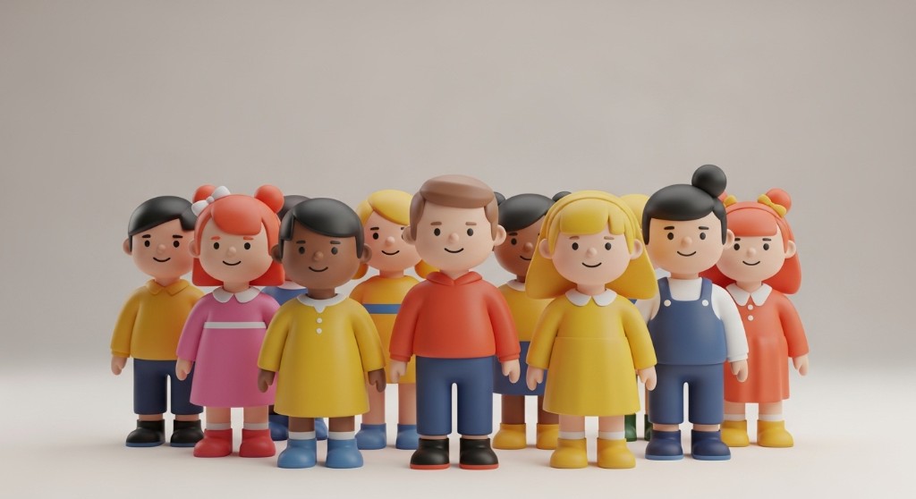 태아보험·어린이보험 보장 범위를 비교할 때 참고하시는 부모님을 위한 안내 — 다양한 아이들이 함께 있는 3D 일러스트